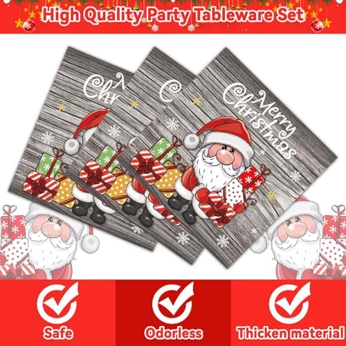 96 Piece Christmas Party Plates with Santa Decor