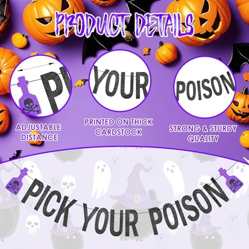 Black Glitter Pick Your Poison Halloween Banner