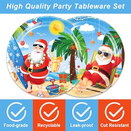48pcs Beach Hawaiian Santa Party Tableware Set for 16 Guests