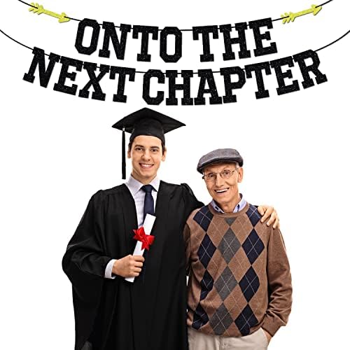 Onto The Next Chapter Banner Black Glitter
