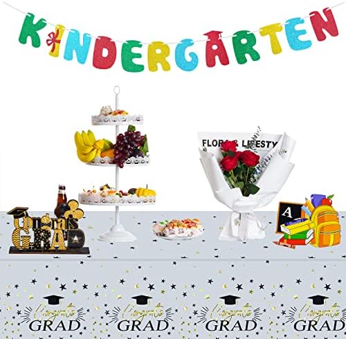 3 Piece Graduation Party Tablecloths Black White Gold