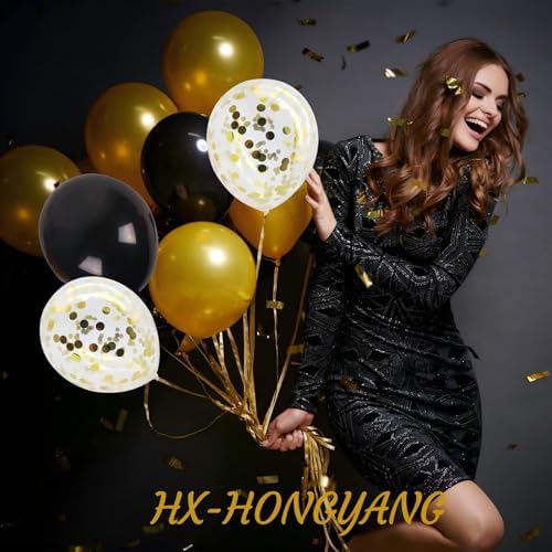 100pcs 12 inch Black Gold Balloons Set
