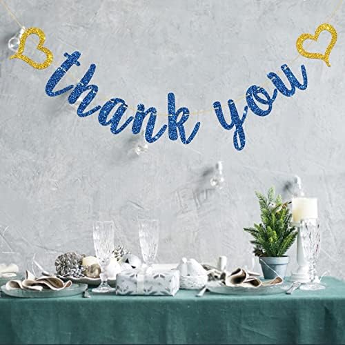 INNORU Navy Blue Glitter Thank You Banner
