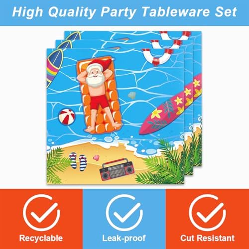 48pcs Beach Hawaiian Santa Party Tableware Set for 16 Guests