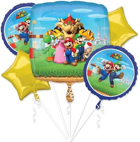 Super Mario Bros Foil Balloon Bouquet 5pc