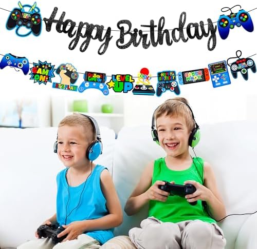 Game Birthday Party Banner 2Pcs Video Game Decorations