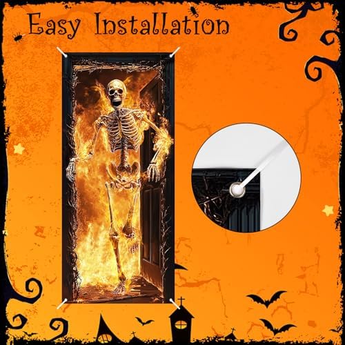 Halloween Skeleton Fire Door Cover Banner