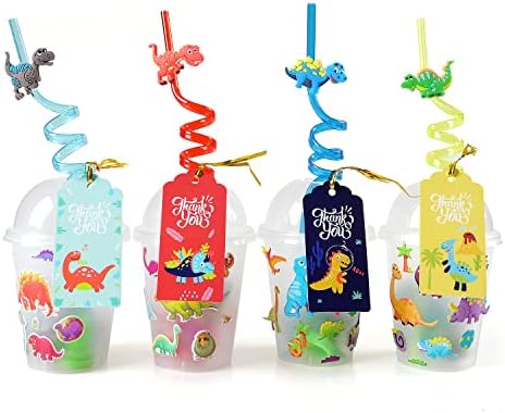 MOVINPE Dinosaur Party Favor Cups with Reusable Straws and Luminous Toys