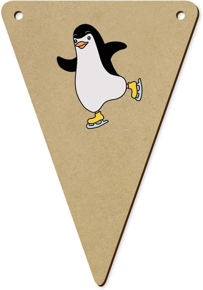 Azeeda 5 x 140mm Penguin Skater Wooden Bunting Flags