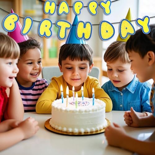 Yellow Birthday Banner with Cute Cartoon Letters