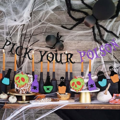Black and Purple Glitter Pick Your Poison Halloween Banner