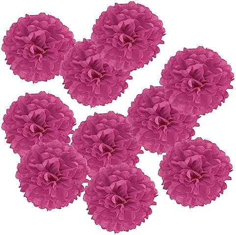 PATIKIL 4 Fuchsia Tissue Pom Pom Flowers 10 Pack