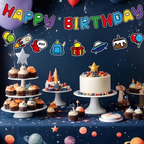 Space Happy Birthday Banner for Boys Party Decorations