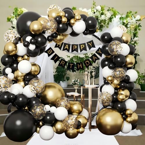 100pcs 12 inch Black Gold Balloons Set