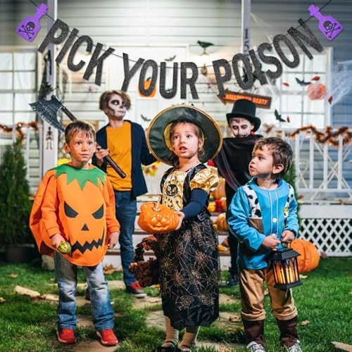 Black Glitter Pick Your Poison Halloween Banner