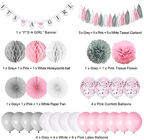 Baby Shower Decorations for Girl Pink and Grey