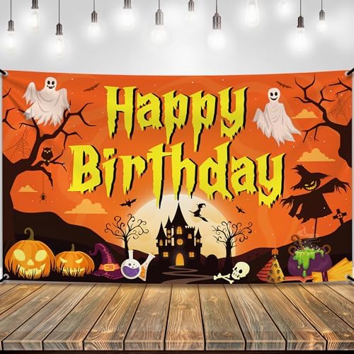 KatchOn Spooky Halloween Happy Birthday Banner - XtraLarge 72x44 Inch