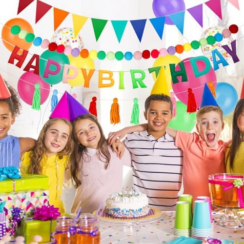 Happy Birthday Decorations Kit - 48 Pcs Balloons Pre-Strung Banners