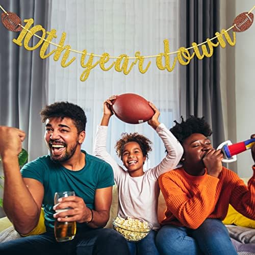 10th Year Down Glitter Football Banner