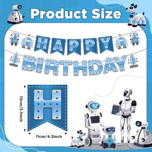 Robot Birthday Banner Decorations for Kids