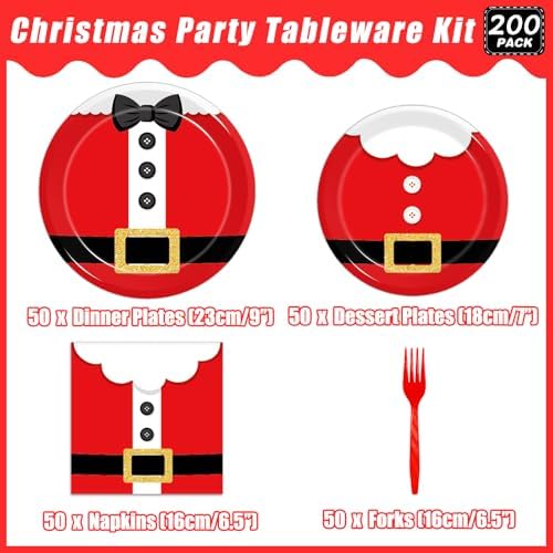200Pcs Santa Claus Christmas Plates Napkins Set
