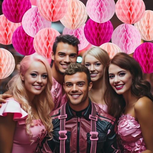 Hanging Honeycomb Decor Hot Pink Party Balls Set of 16