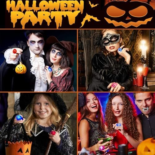 Halloween LED Flashing Ring Set for Kids Adults 50 Pack