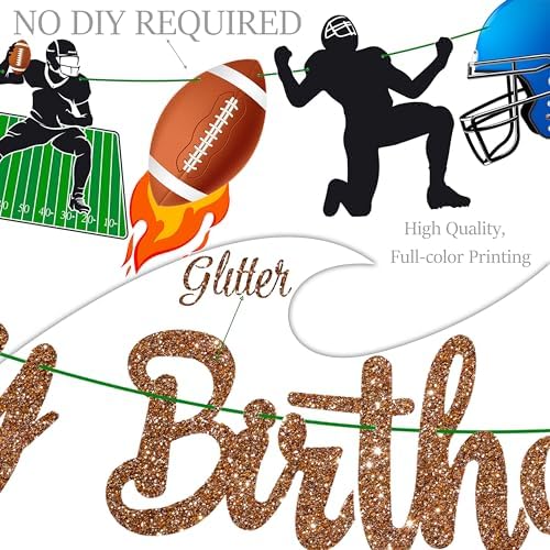 Glitter Brown Football Happy Birthday Banners for Party Decorations