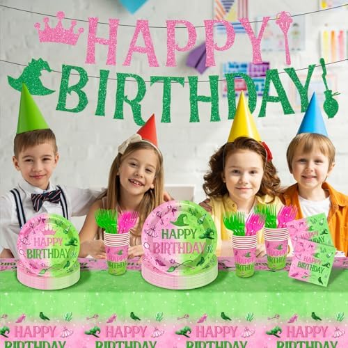 24 Piece Pink Green Witch Party Tableware Set