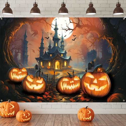 Halloween Banner Decoration with Castle and Pumpkins