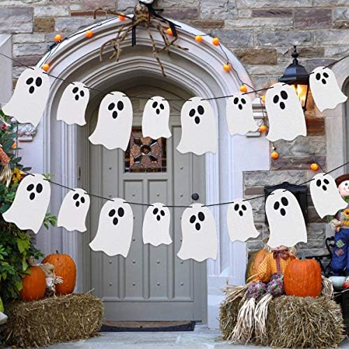 2 Pack White Glitter Halloween Ghost Garland Banners