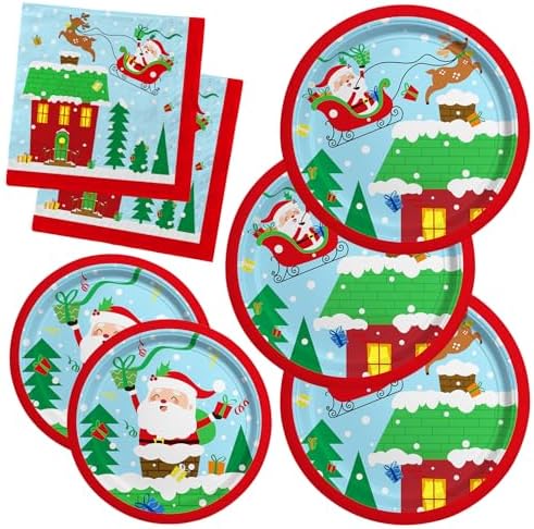 Christmas Party Supplies - 50pcs Santa Themed Plates Napkins