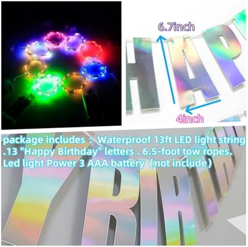 13ft Waterproof LED Birthday Banner with Iridescent Letters