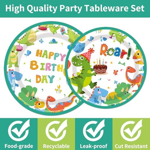 Dinosaur Party Plates Napkins Set for 24 Guests