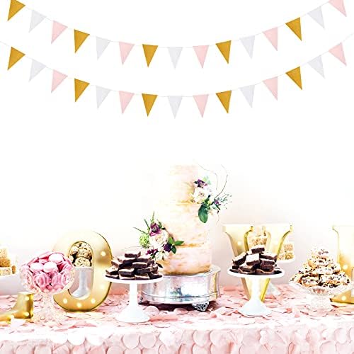 Pink White Gold Pennant Banner 2 Pack Decor