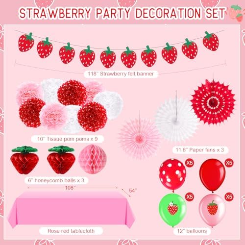 Outus Strawberry Party Decorations Hanging Set
