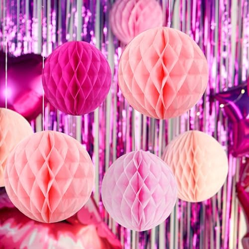 Hanging Honeycomb Decor Hot Pink Party Balls Set of 16