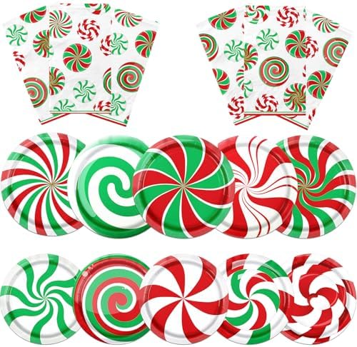 Christmas Candy Cane Plates and Napkins 60pcs Set