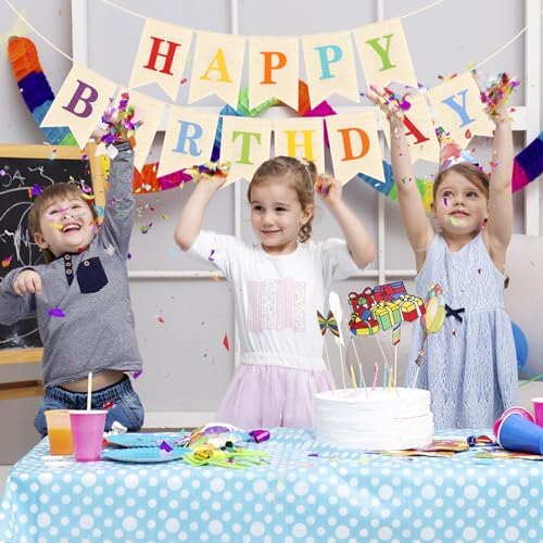 Hooqict Happy Birthday Burlap Banner Sign