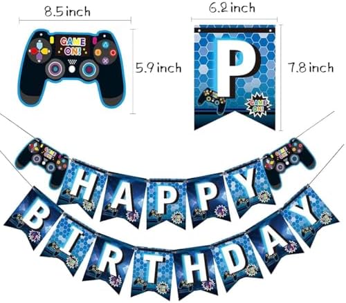 Blue Video Game Birthday Banner for Celebration Party Decoration
