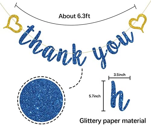 INNORU Navy Blue Glitter Thank You Banner