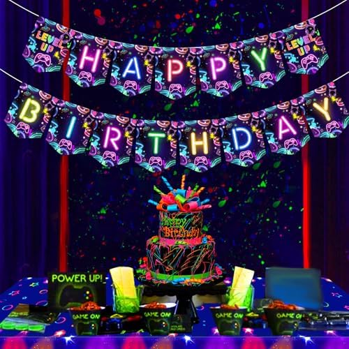Neon Game Level Up Birthday Banner for Boys
