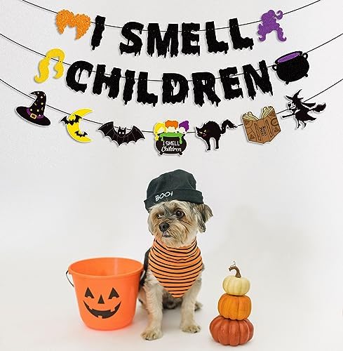 JOZON Black Glittery I Smell Children Halloween Banner