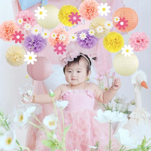 Boho Daisy Party Decorations Kit 11pcs Pom Poms