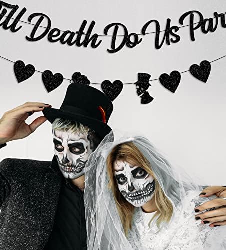 Black Glittery Till Death Do Us Part Halloween Wedding Banner