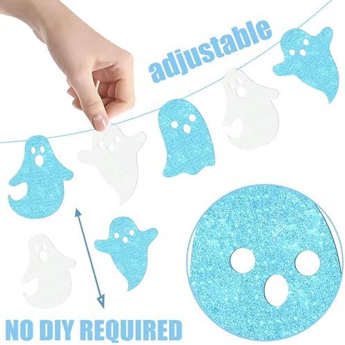 Halloween Ghost Banners White Blue Glitter Decorations 2Pcs
