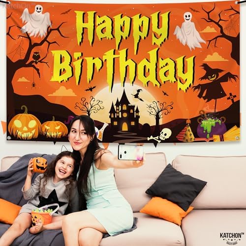 KatchOn Spooky Halloween Happy Birthday Banner - XtraLarge 72x44 Inch