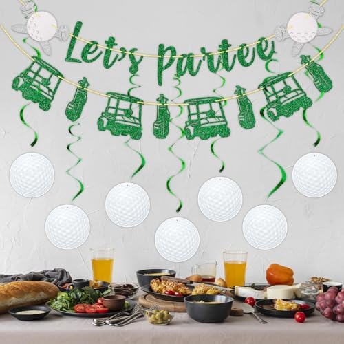 Golf Party Decorations Set with Glitter Banners and Ball Swirls