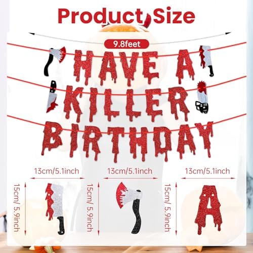Red Glitter Halloween Birthday Banner - Pre-Strung Decor Bunting