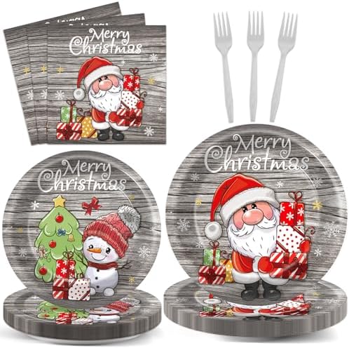 96 Piece Christmas Party Plates with Santa Decor